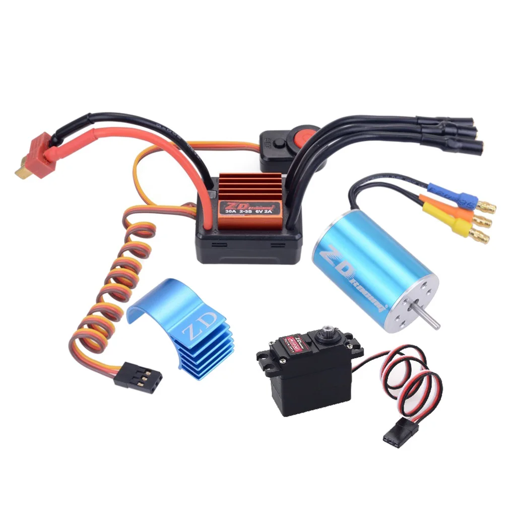 1:16 RC Car Accessories 30A ESC Speed Control / 2435 3900KV Brushless Motor Heatsink Servo 2kg Set for 1/16 On-road RC Car