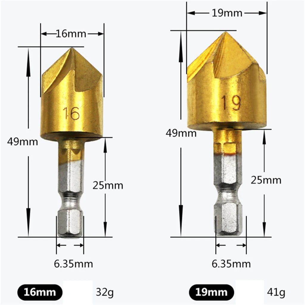 6pcs Woodworking Chamfering Device Countersink Drill Bit Bore Kit Hex 6/8/9/12/16/19mm