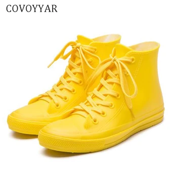 

COVOYYAR Ankle Rain Boots High Top Jelly Waterproof Women Shoes Rubber Short Boots Fashion Candy Color Anti-slip Footwear WBS020