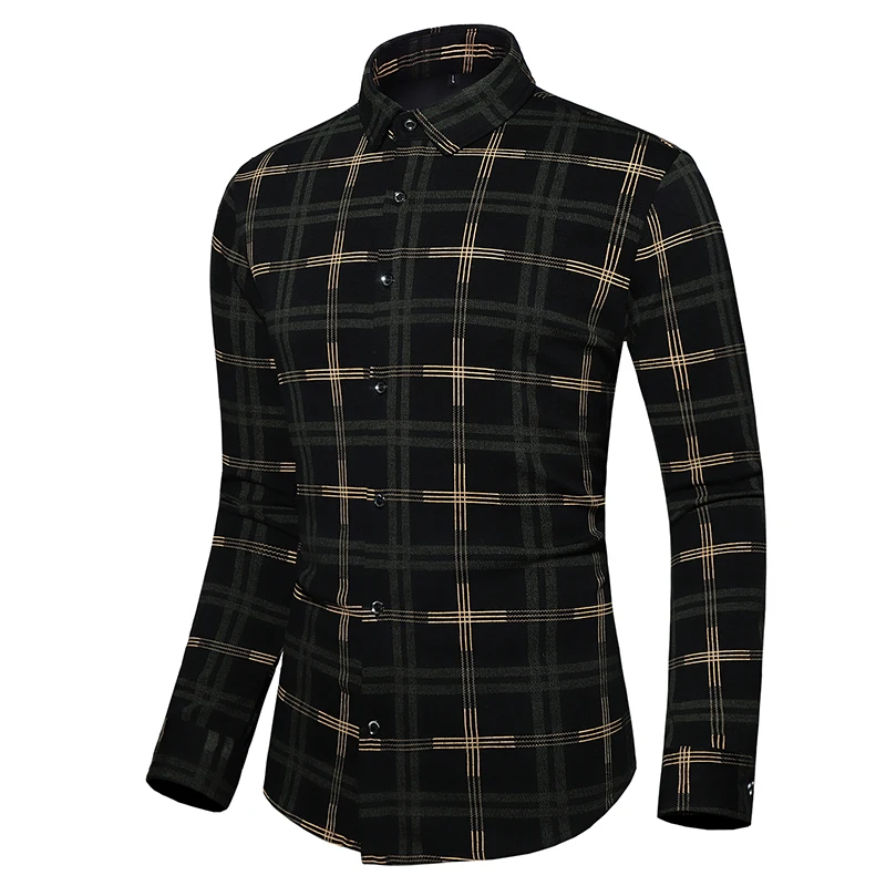 Shirt Mens Slim Fit Long Sleeve Dress Shirts Men Casual Shirt Male Social 2019 Autumn Plaid M-7XL