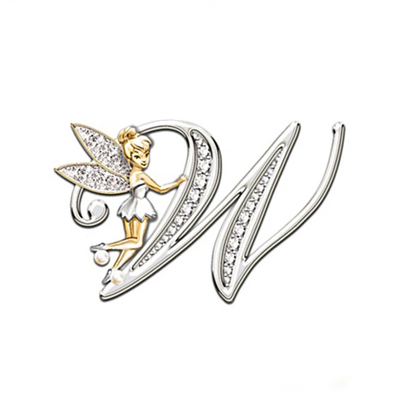 Broche de cristal de Metal para mujeres y niñas letras broches de hadas de flores broches de ala de hadas encantadoras joyería-C