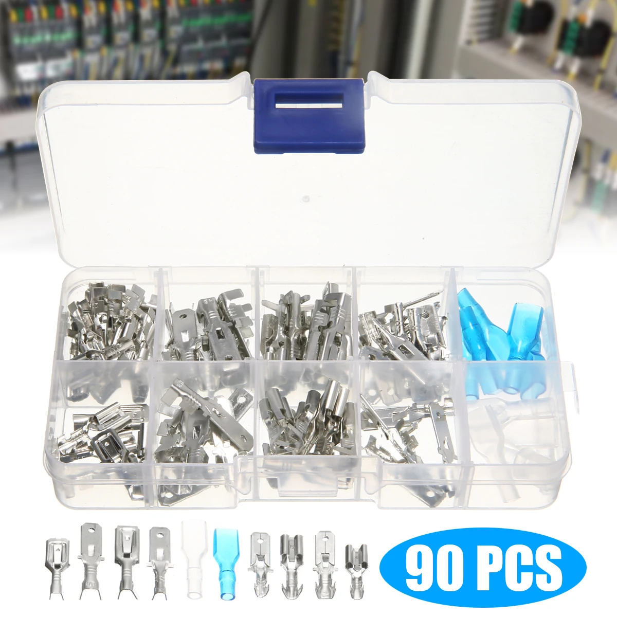 

90pcs/set 6.3mm Flat Plug with Locking Lug Electrical Wire Crimp Spade Terminal Connector + Insulating Sleeves Assortment Kit