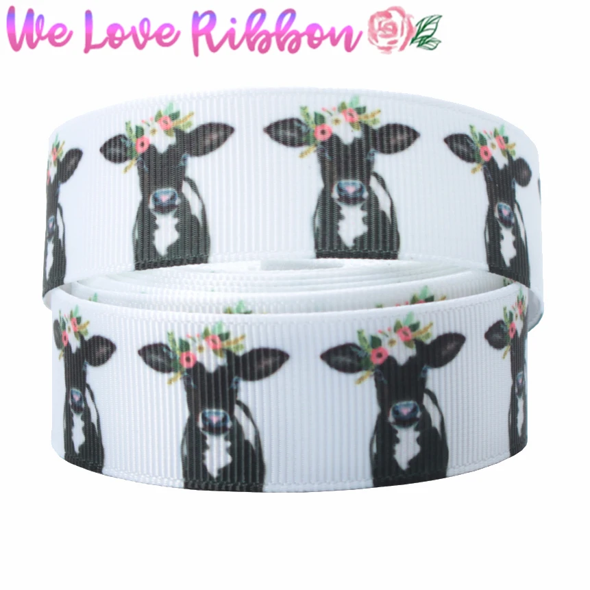 7/8 &quot22 мм мультфильм Корова животных Lover Печатных Корсажная Лента волос Bowknots