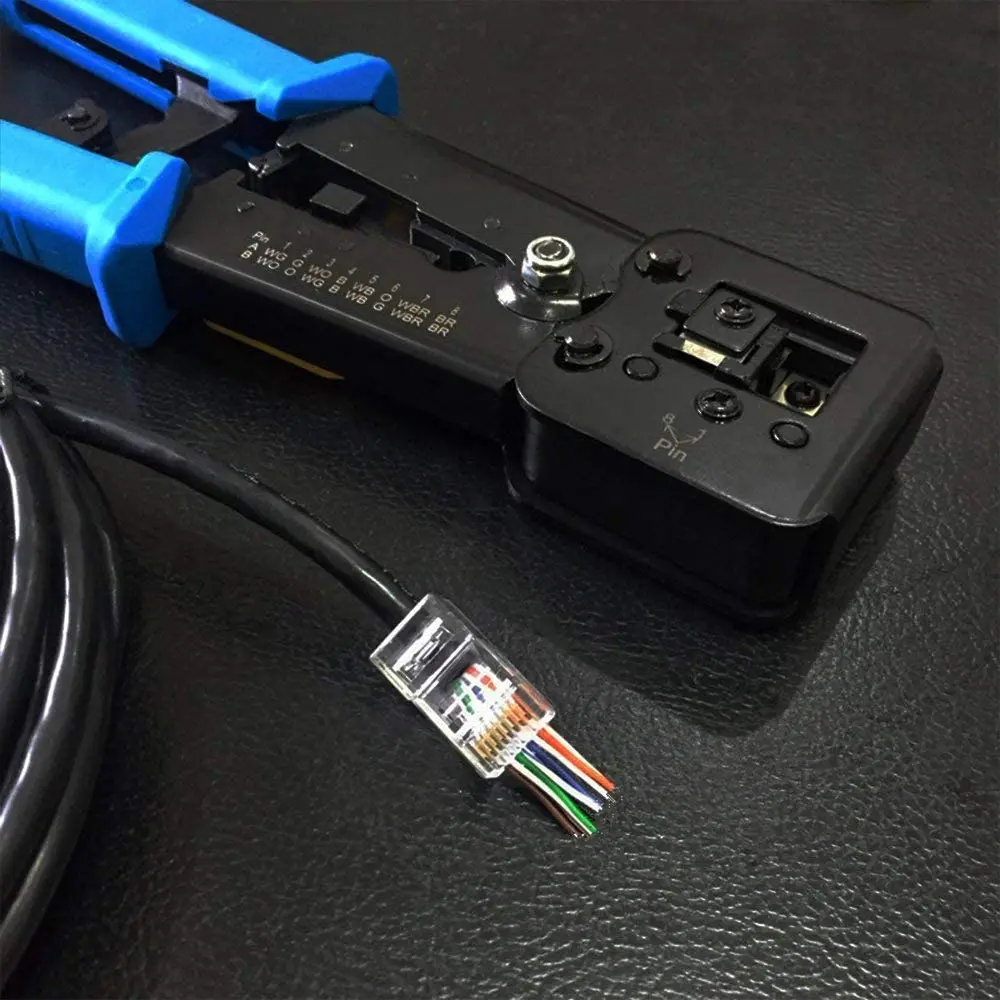 RJ45 Crimper Pass-Through/EZ RJ11/RJ12/RJ45 connectors Cutter Stripper CAT5e/CAT6 Network Cable Wire Crimping Tool wire stripper tools electrician tools
