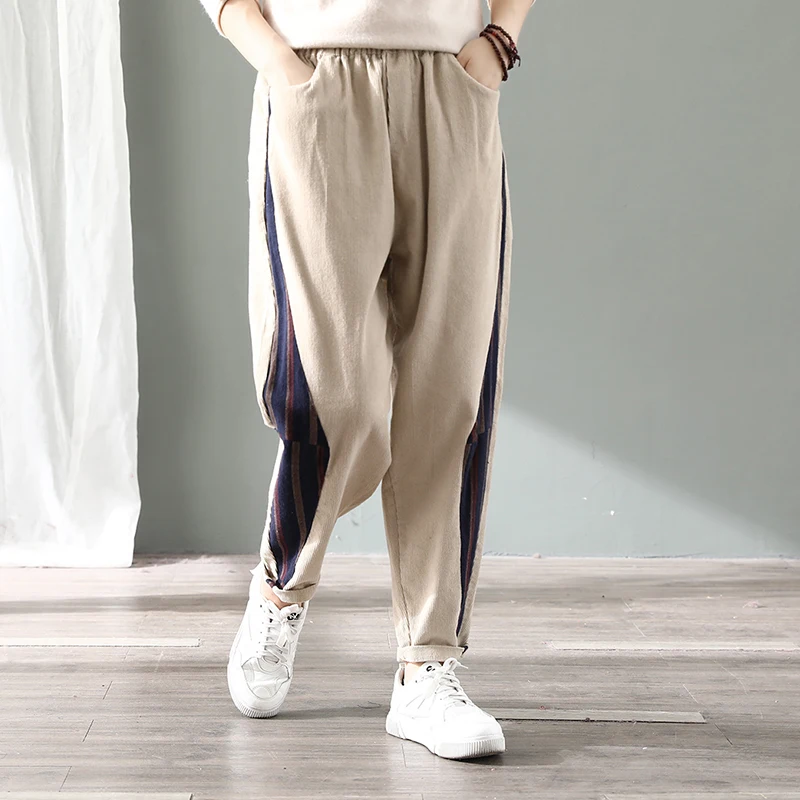 Женские вельветовые брюки YoYiKamomo свободные шаровары с карманами и эластичным