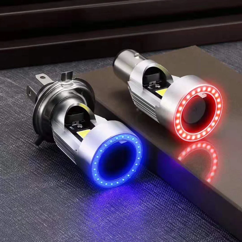 ブルー ピンクエンジェルアイh4 Ledオートバイヘッドライトbad Hs1 H6スクーターバイクヘッドランプ電球drlアクセサリー12 24v Aliexpress