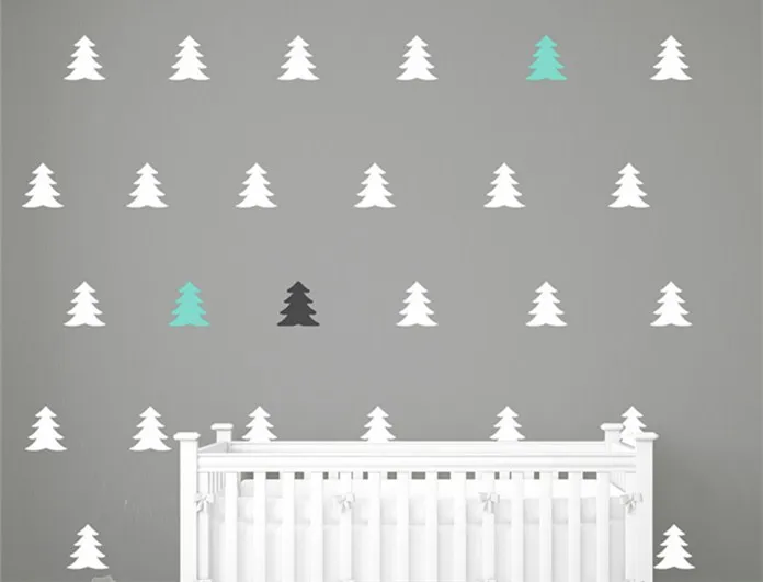 Little Christmas Tree Patterned Wall Sticker Nursery Kids Bedroom Sweet Decor Wall Mural Set Pattern Christmas Decor Decal