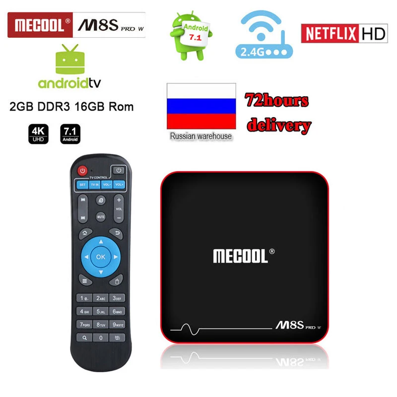 ТВ приставка Mecool M8s Pro W Android 7 1 4k 2 Гб ОЗУ 16 ПЗУ 4G Wifi HD медиаплеер с дистанционным