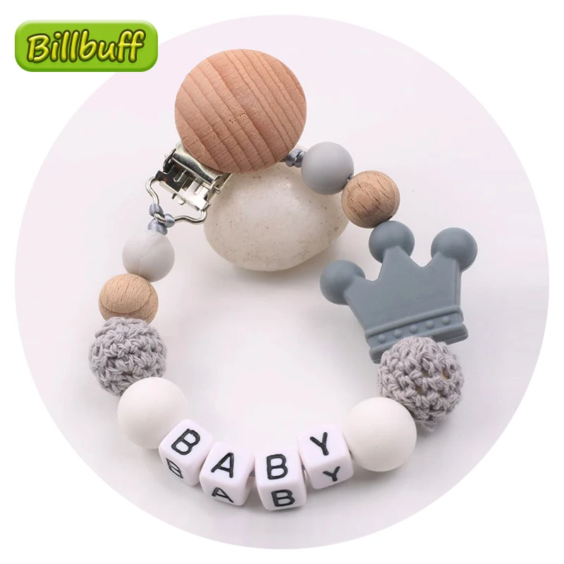 Name Baby Pacifier-Chains-Holder Silicone Crochet-Beads Gift Personalised Customizable