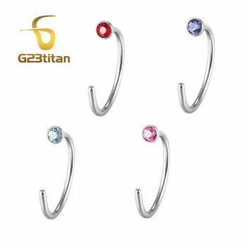 G23titan Zircon Nostril Studs Fake Nose Piercing Ring 8mm Titanium Nose Hoop Non Piercing False Body Piercings Jewelry
