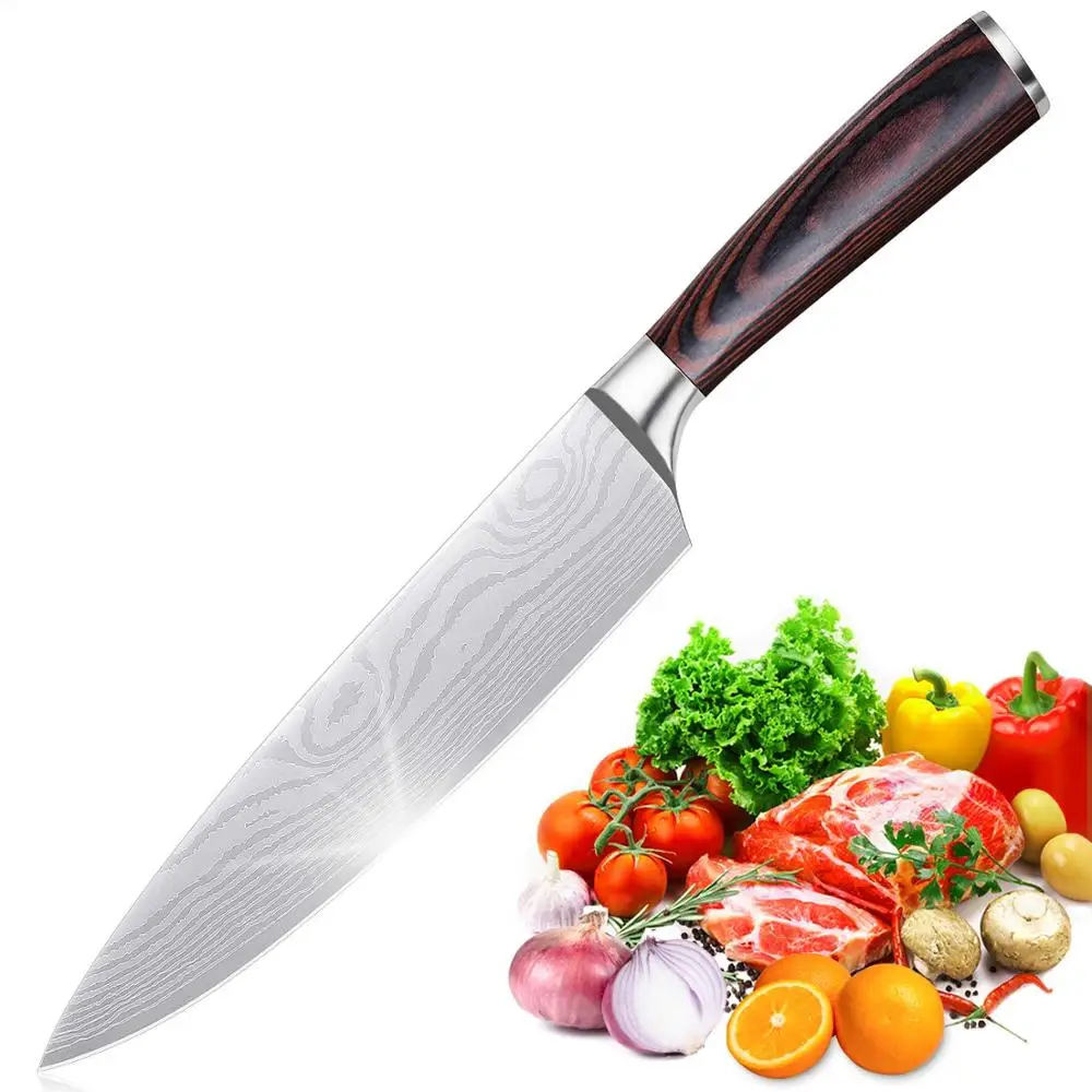 

TPUSNOK 8 inch Japanese Chef Knife Kitchen Chef Knife Imitation Damascus Pattern Kitchen Sharp Santoku Cooking Knives