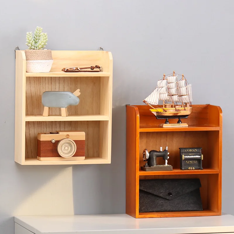

Retro solid wood three-layer wall shelf, living room bedroom desktop flower stand, sundries storage and finishing kitchen items