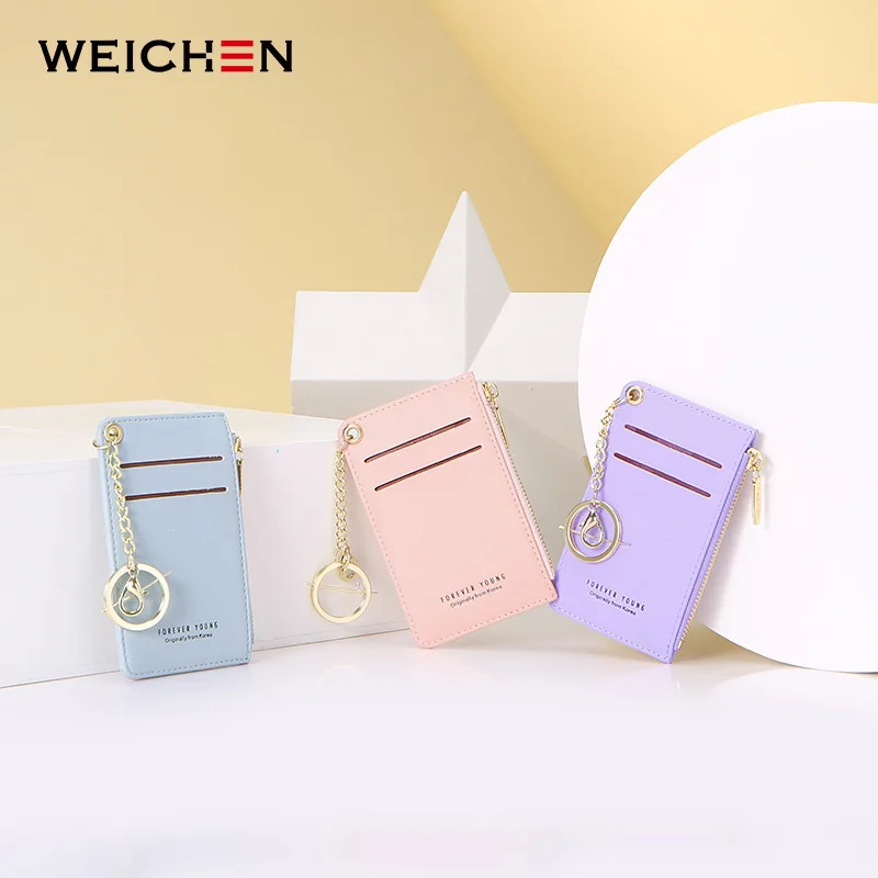 WEICHEN мини-держатель для карт Женский мягкий кожаный брелок сумка маленькая карта кошельки женский мини Кредитная карта чехол Сумки для монет на молнии