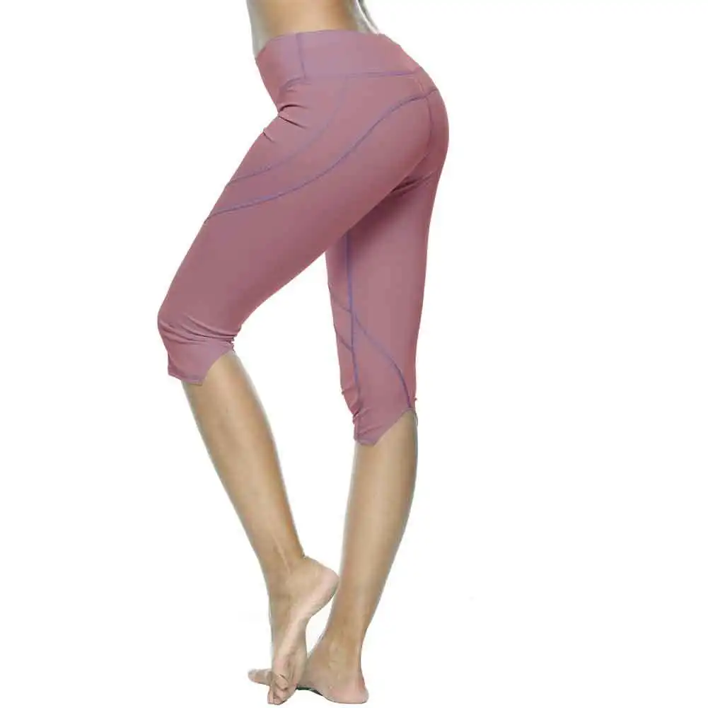 

New Style Capri V-Shaped Foot Mouth High-waisted inside Pocket Tight Sports Yoga Leggings Four Needle Six Line