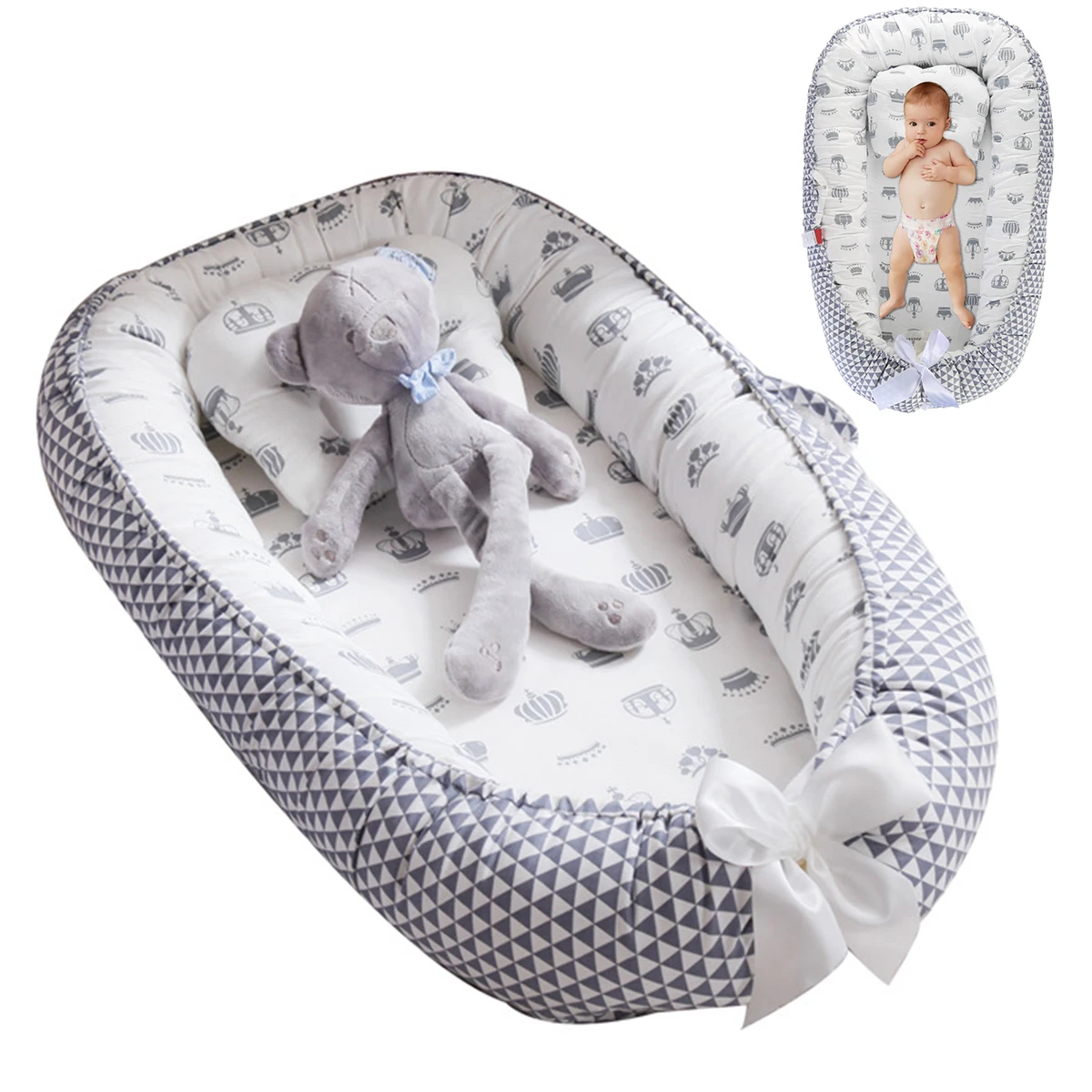 Детская люлька со спальной кроваткой моющаяся портативная гипоаллергенная кроватка детский шезлонг для От 0 до 1 года - Цвет: Triangle Crown