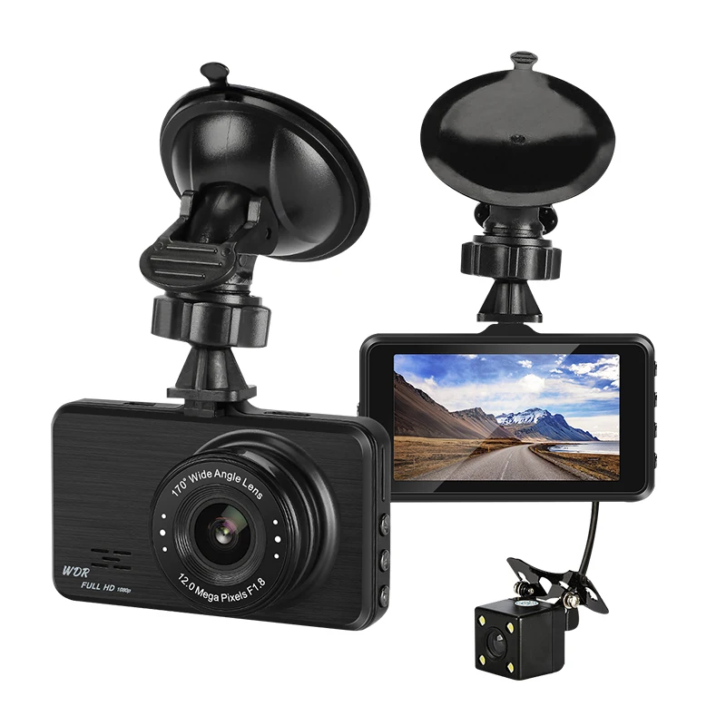 Tanie Kamera na deskę rozdzielczą Full HD 1080P 3 Cal IPS wideorejestrator samochodowy kamera samochodowa 170 stopni Night Vision wideorejestrator g sensor Parking Dashcam