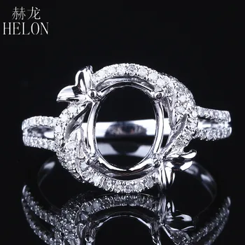 

HELON Oval 7X8.5MM Sterling Silver 925 Pave 0.32ct Natural Diamond Engagement Wedding Semi Mount Ring Setting Women Fine Jewelry