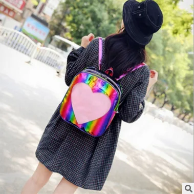 

Backpack 2018 Spring Summer New Style Laser Hipster Fashion Five-color Heart Backpack Travel Bag