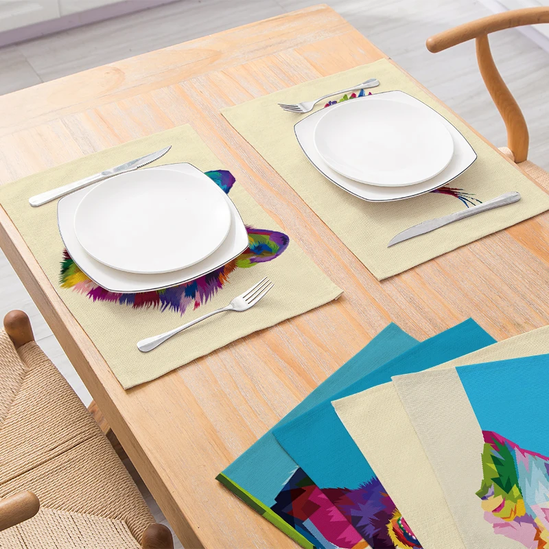 

Creative Animals Pattern Table Mats for Dining Table Colorful Placemat Drink Coasters Cup Mat Kitchen Decoration Accessories