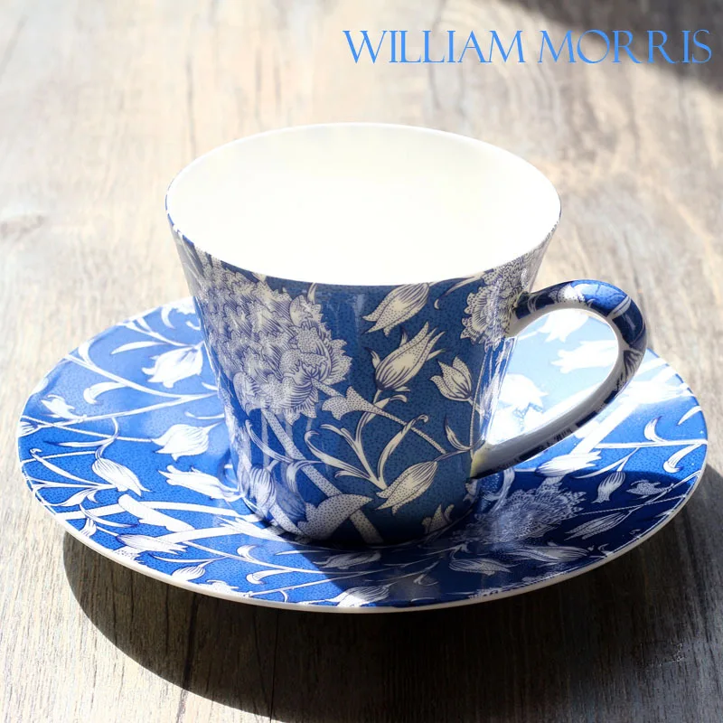 

British William Morris Classic Plant Pattern China Coffee Cup & Saucer Set Coffee Mug Mugs Handgrip Ceramic with Tray