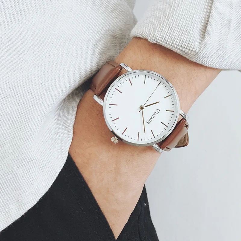 

Fashion Men Watches Bussiness Casual Minimalism Man's Watch White Big Dial Design Leather Strap Quartz Male Clock