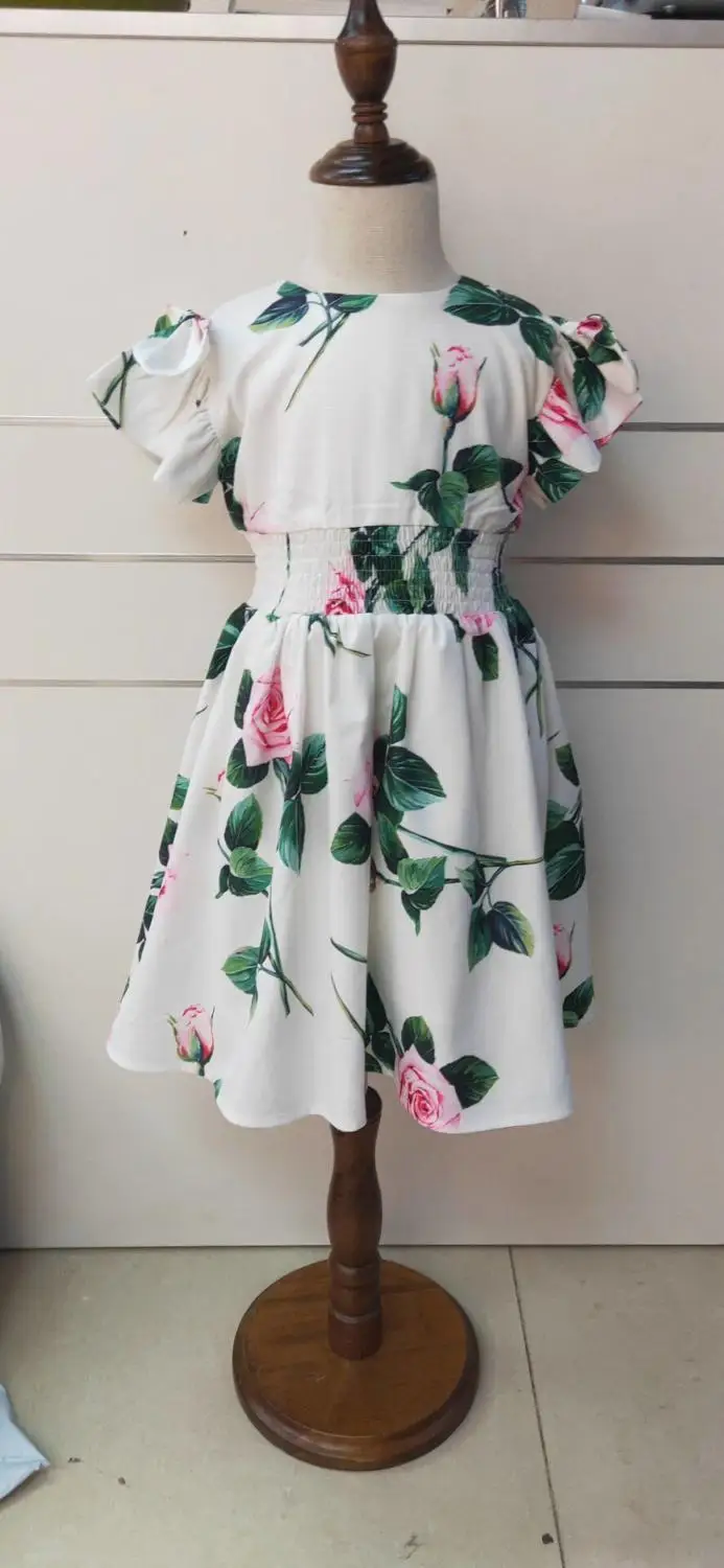 Летние хлопковые платья принцессы с принтом для девочек, милое детское платье, 7 шт./партия