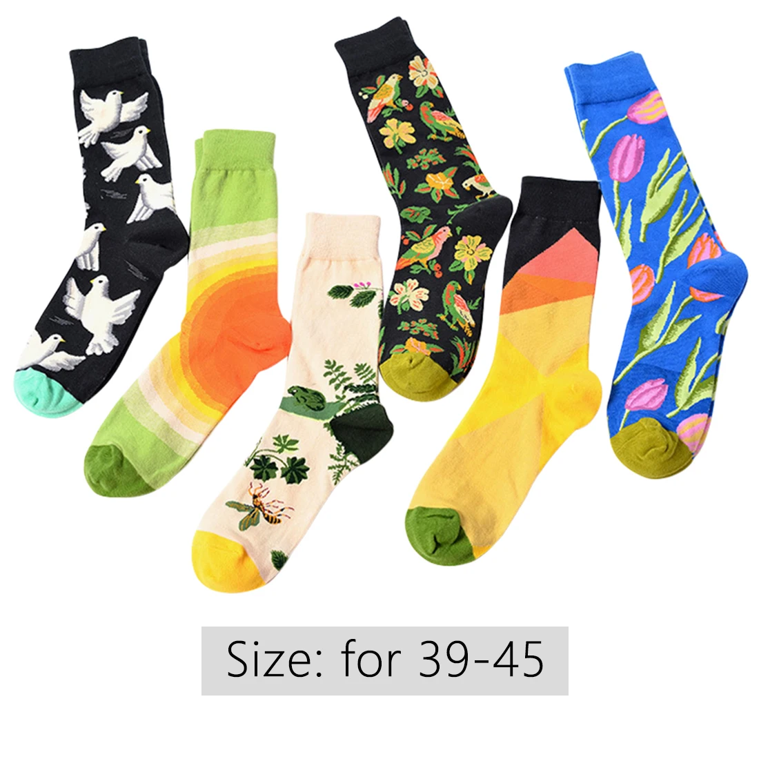 Горячая Распродажа, Новое поступление, мужские хлопковые носки, мужские цветные теплые забавные носки с цветами и птицами, Calcetines Hombre Divertido, подарок для мужчин