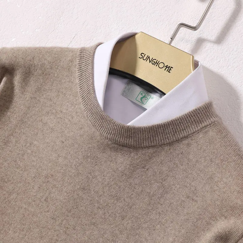Мужской свитер кашемировый вязаный пуловер зимняя новая мода Oneck 10 цветов свитера для мужчин одежда - Цвет: camel
