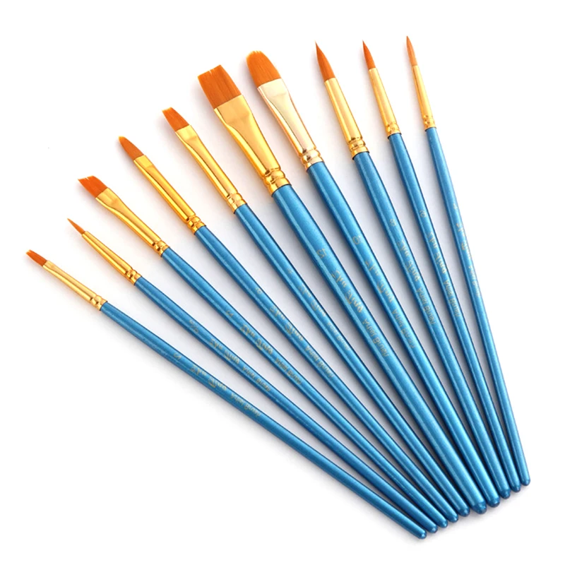 Pinceles de pintura al agua para pintura Gouache, juego de pinceles para pintura al agua, brochas con manijas de madera, color amarillo, 10 Uds.