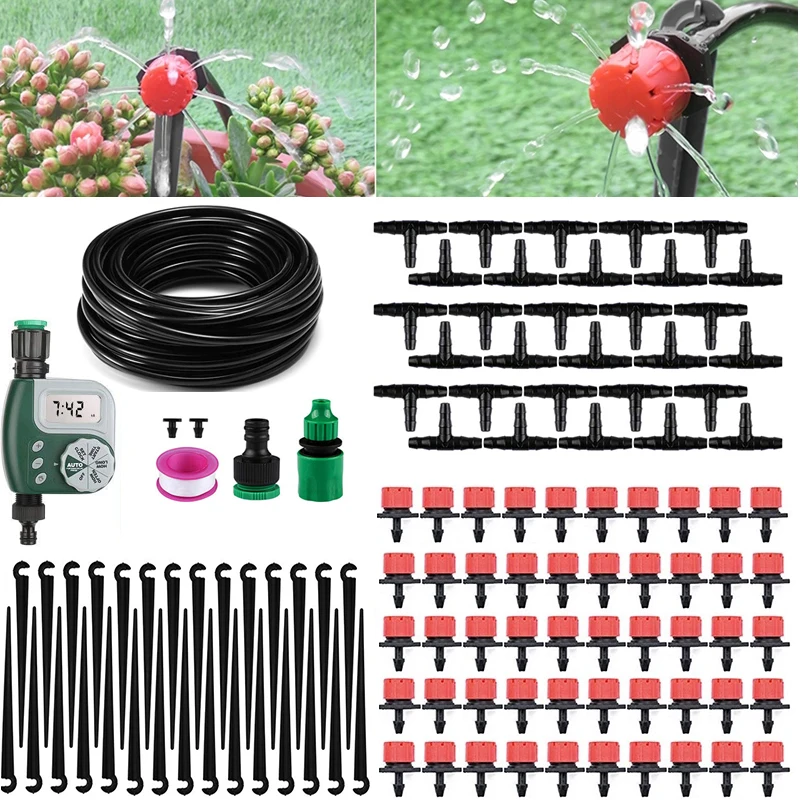 25M DIY Micro Drip Irrigation Auto Timer Self Plant Watering  Garden Hose System 