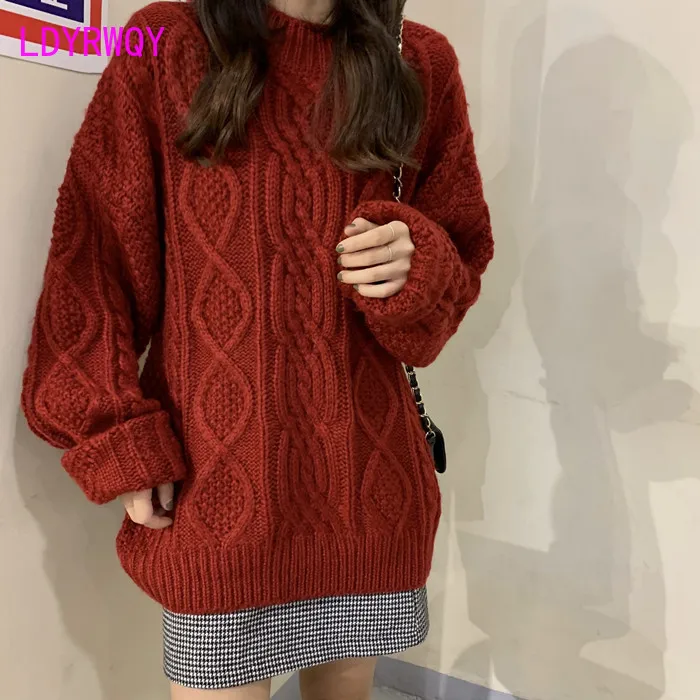 

2019 autumn and winter Korean version loose wear lazy wind round neck thick pullover sweater women