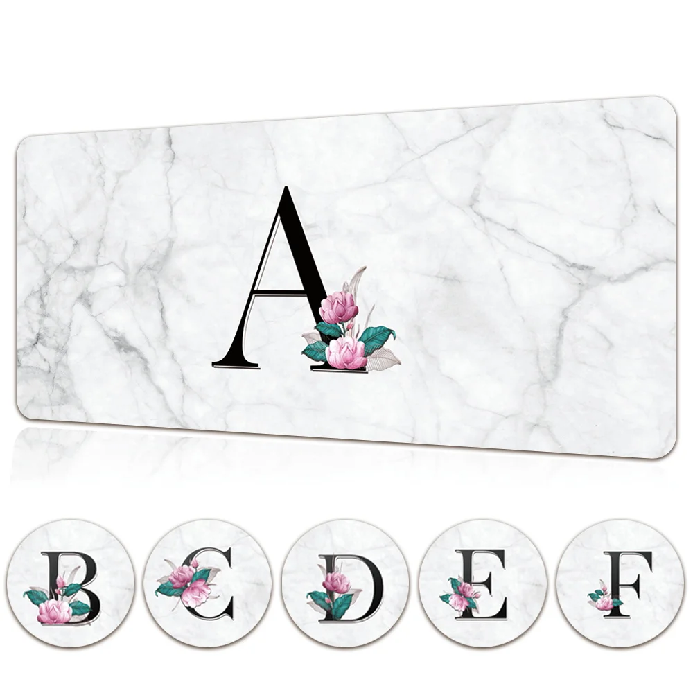 

Large Size Gaming Mouse Pad Waterproof PU Leather Computer Mausepad White Marble Letter Pattern Office Computer Keyboard Mat