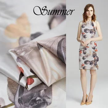 

100% Mulberry Silk Crepe Satin Fabric cloth rose printing natural material dress bedding fabric free shipping