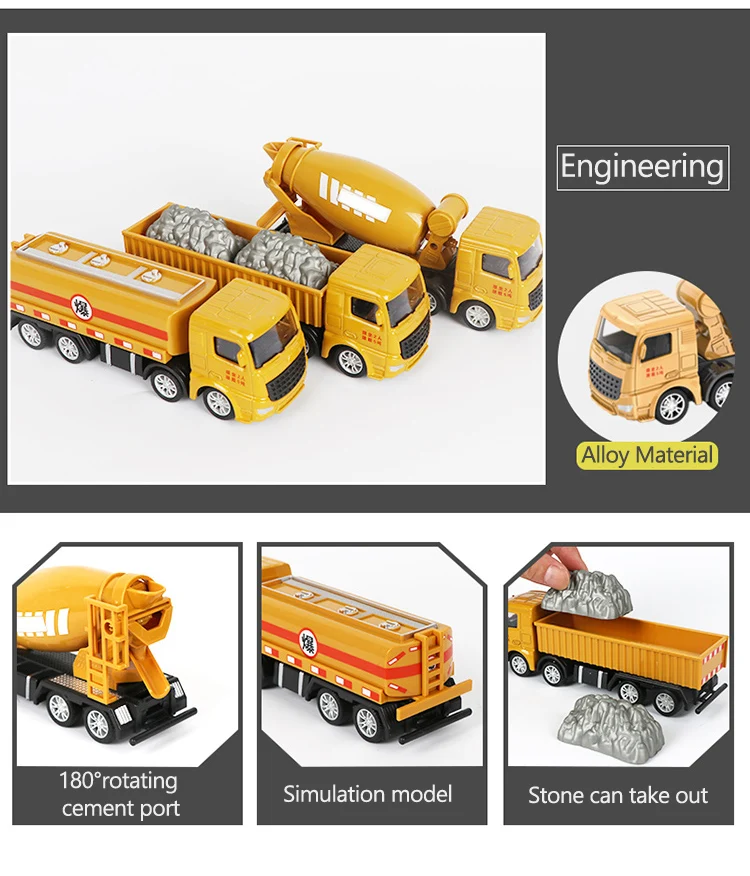 Classic Bulldozer Crane Excavator Trucks Vehicles Juguetes Carros Boy Alloy Engineering Truck Cars Toys for Kids Boys Xmas Gifts