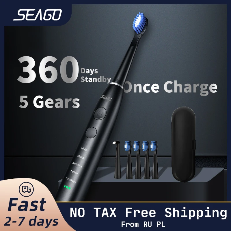 Best Seller Electric Toothbrush Seago Sonic Rechargeable Waterproof Adult Time USB With5 360-Days oRKBAMLwn