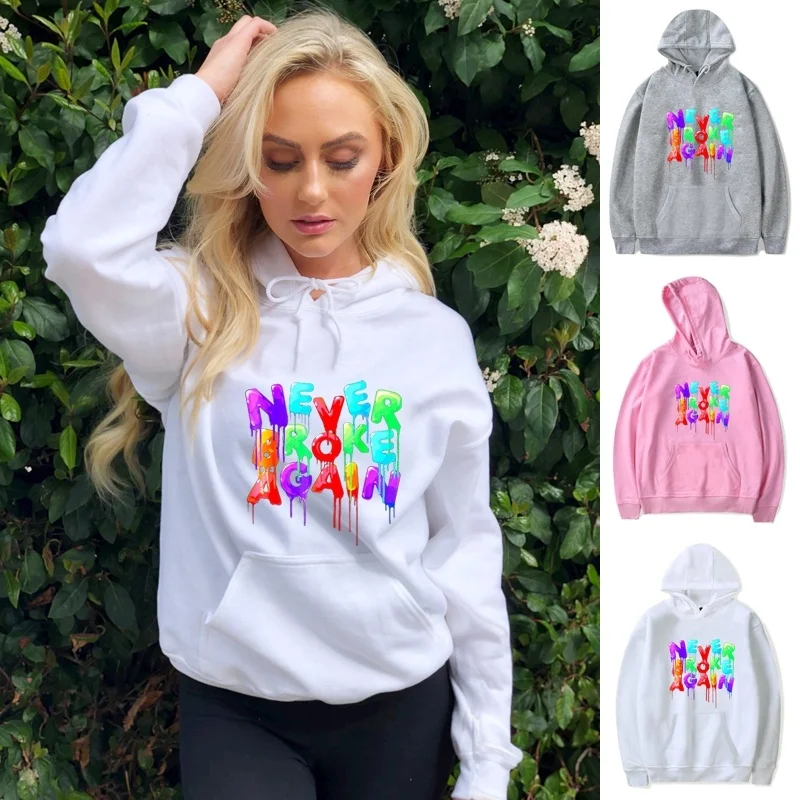 

New Female Hodies Colorful Never Broke Again Printed Hoodies Women Letter Sweatshirts Hooded Autumn Winter Fashion Pullover Tops