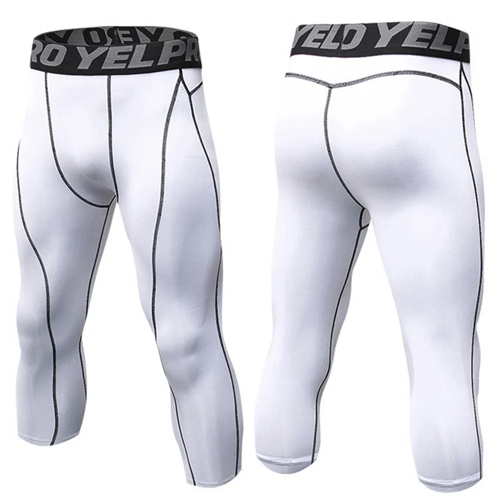 White-Black Line Мужские компрессионные штаны Outto, колготки для бега, леггинсы для спортзала, быстросохнущие# B1051 - Цвет: White-Black Line