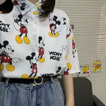 

Mickey Mouse Blouses Short Sleeve Shirt Top Female Casual Blouse Vintage Fashion Cartoon Shirts Summer Blusa Feminina Streetwear