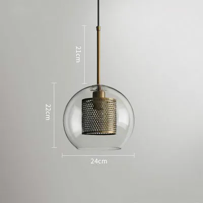 A copper 24cm Промышленный Ретро Лофт подвесной светильник с металлической сеткой, стеклянный шар, подвесной светильник для гостиной, бара, кафе, Современный домашний декор, светильник, светильники - Цвет корпуса: A copper 24cm