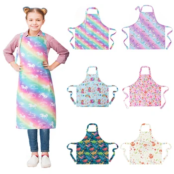 

Aprons for Kids Girls Rainbow Galaxy Unicorn Apron with Pockets for Children Kichen Chef Aprons for Cooking Baking Painting