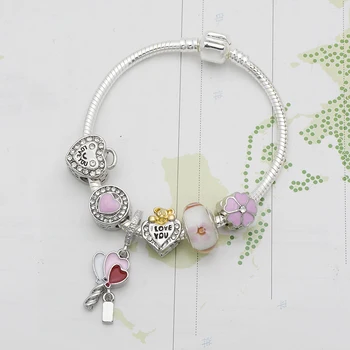

Cute pink heart girls Bracelet & Bangles With Beads Little bear Bracelet for heart Pendant Women bracelet
