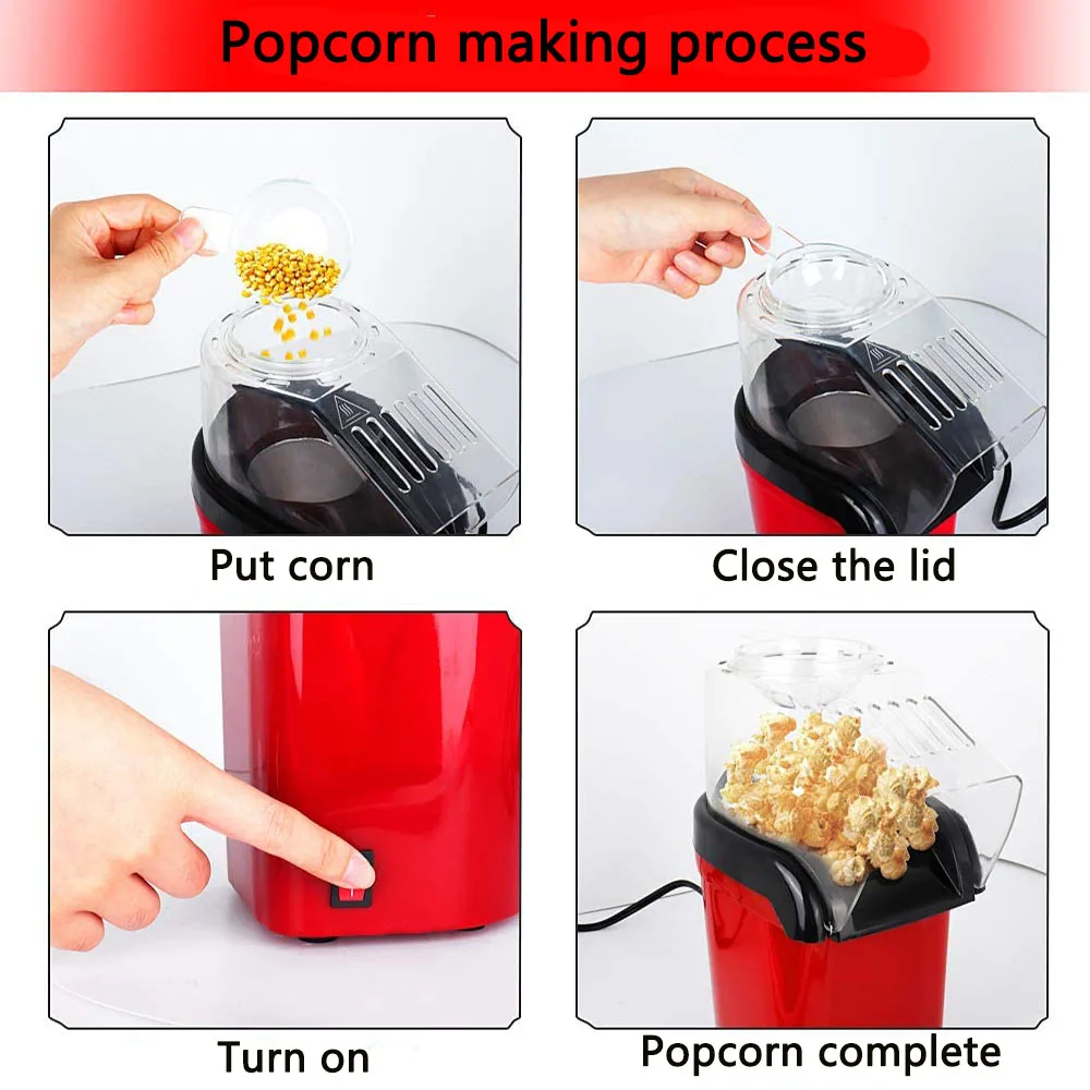 1200W Mini Home Popcorn Machine Plug-In Hot-Air Oil-Free Popcorn