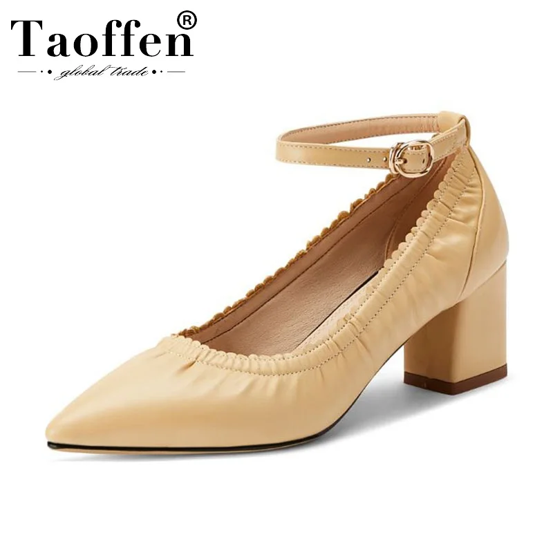 

Taoffen Size 33-48 Women Pumps Party Spring Buckle High Heel Shoes Women Office Work Wedding Pointed Toe Retro Pumps