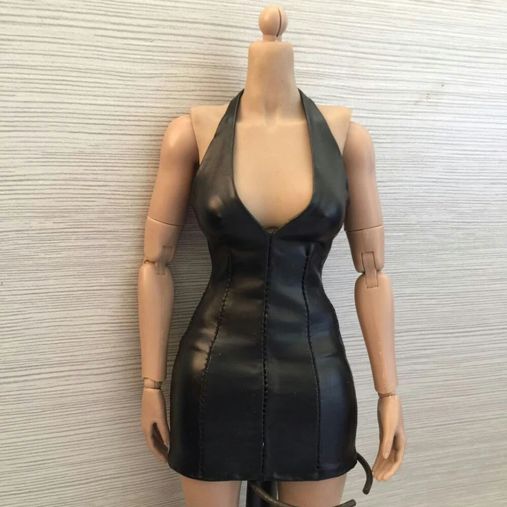 1/6 Scale Black Dress Package Hip V-neck for 12