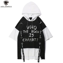 Aolamegs футболка для мужчин блок ленты с капюшоном Мужские футболки короткий рукав Футболка Мода High Street футболки хип хоп Уличная одежда