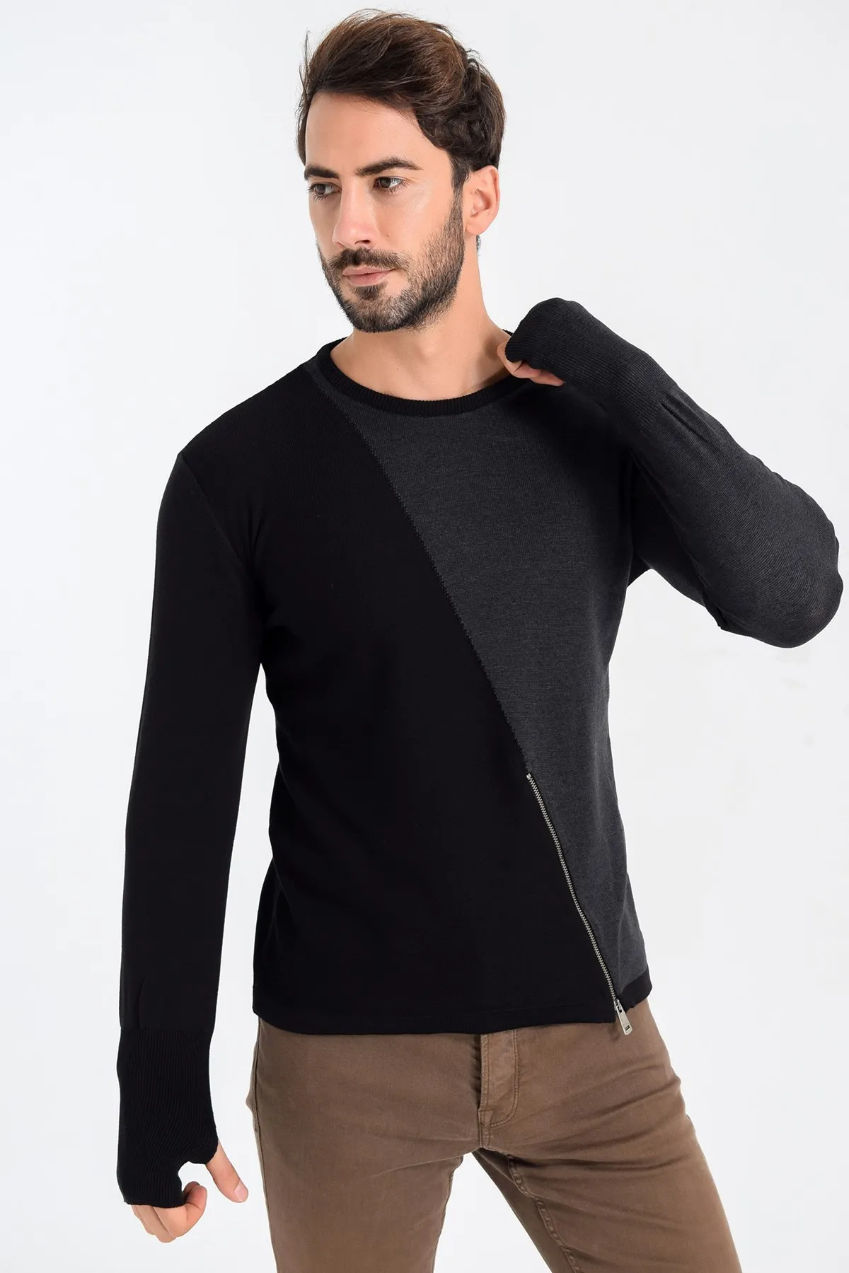 Мужской трикотажный свитер на молнии с круглым вырезом Heyss | Мужская одежда