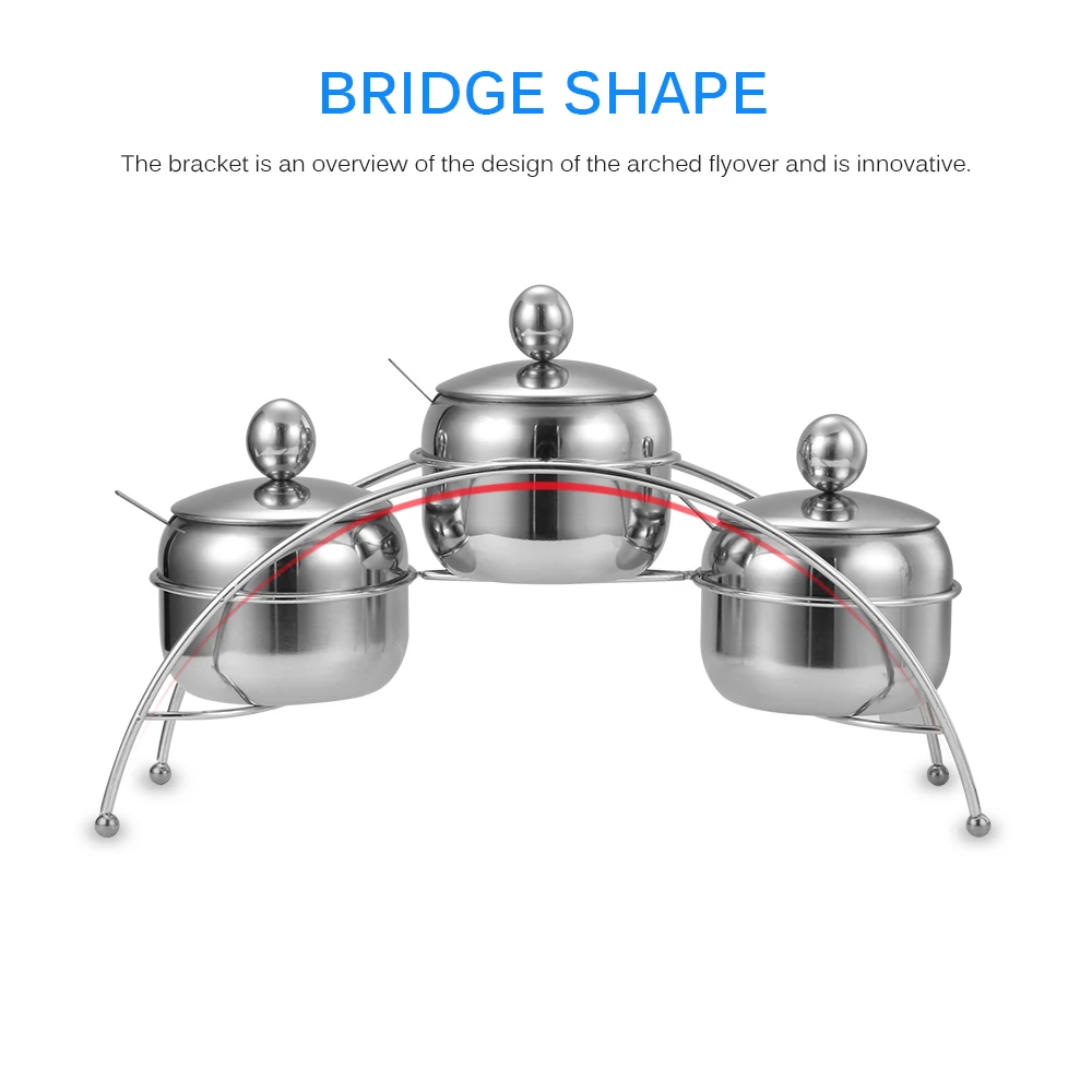 

3Pcs/Set Kitchen Supplies Stainless Steel Condiment Pot Spice Container Salt Sugar Bowl Serving Jars Pot Spoons