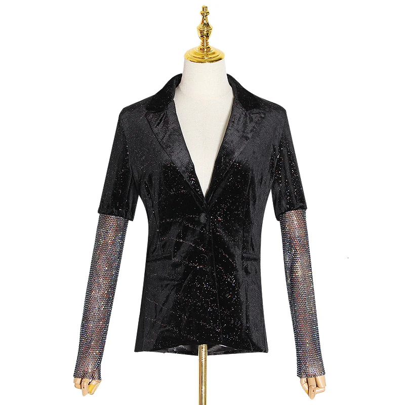 TWOTWINSTYLE Patchwork Diamonds Women's Blazer Notched Long Sleeve Perspective Suit For Female Autumn Fashion Clothing Tide