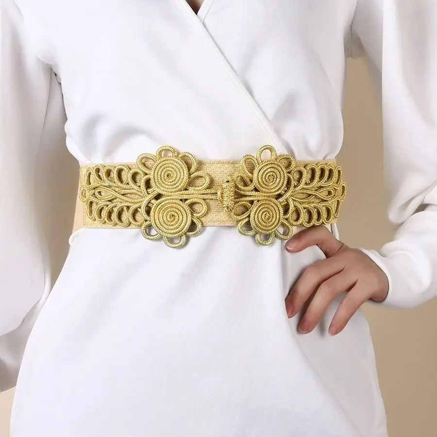 Belts Waistband Metallic Wide Wide Belts Women Gold Buckle