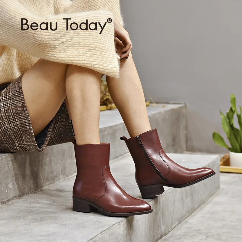 Женские ботинки из натуральной коровьей кожи BeauToday модные ручной работы на